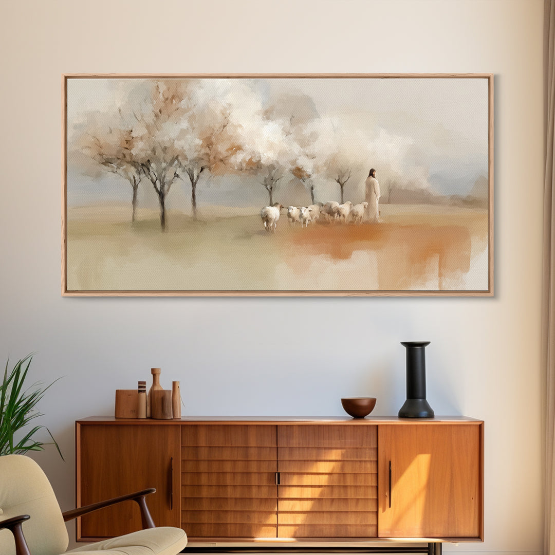 Springtime Shepherd – Framed Canvas Print – Christian Wall Art – Christian Art Canvas – Jesus Painting – Christian Decorations – Christian