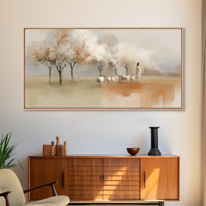 Springtime Shepherd – Framed Canvas Print – Christian Wall Art – Christian Art Canvas – Jesus Painting – Christian Decorations – Christian