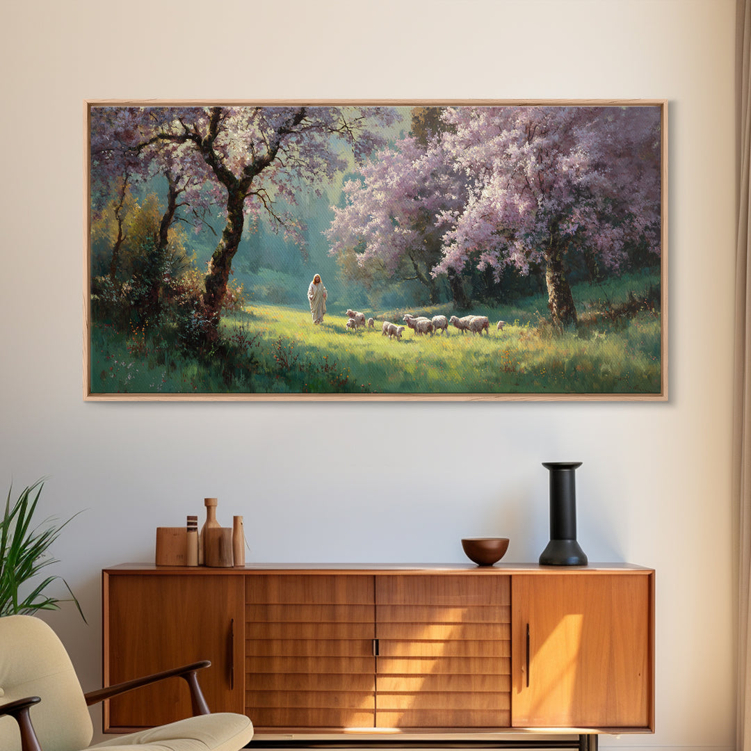 Sacred Pasture – Framed Canvas Print – Christian Wall Art – Christian Art Canvas – Jesus Painting – Christian Christmas Art – Christian Dec