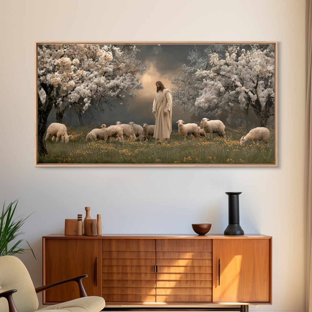 Shepherds Of Light – Framed Canvas Print – Christian Wall Art – Jesus Painting – Christian Art Canvas – Pastoral Scenery – Christian Christ