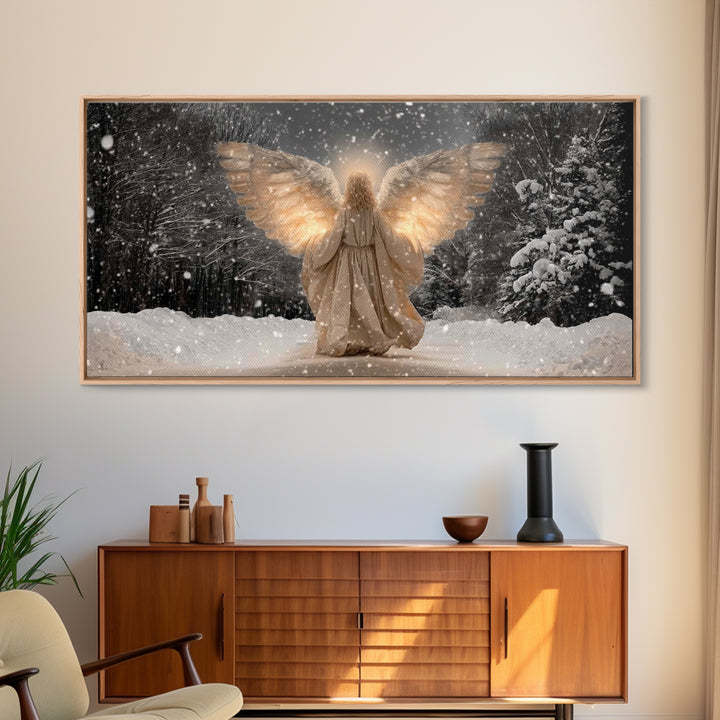 Winter Guardian – Framed Canvas Print – Christian Wall Art – Christian Art Canvas – Angel Art – Christmas Art – Christian Decorations