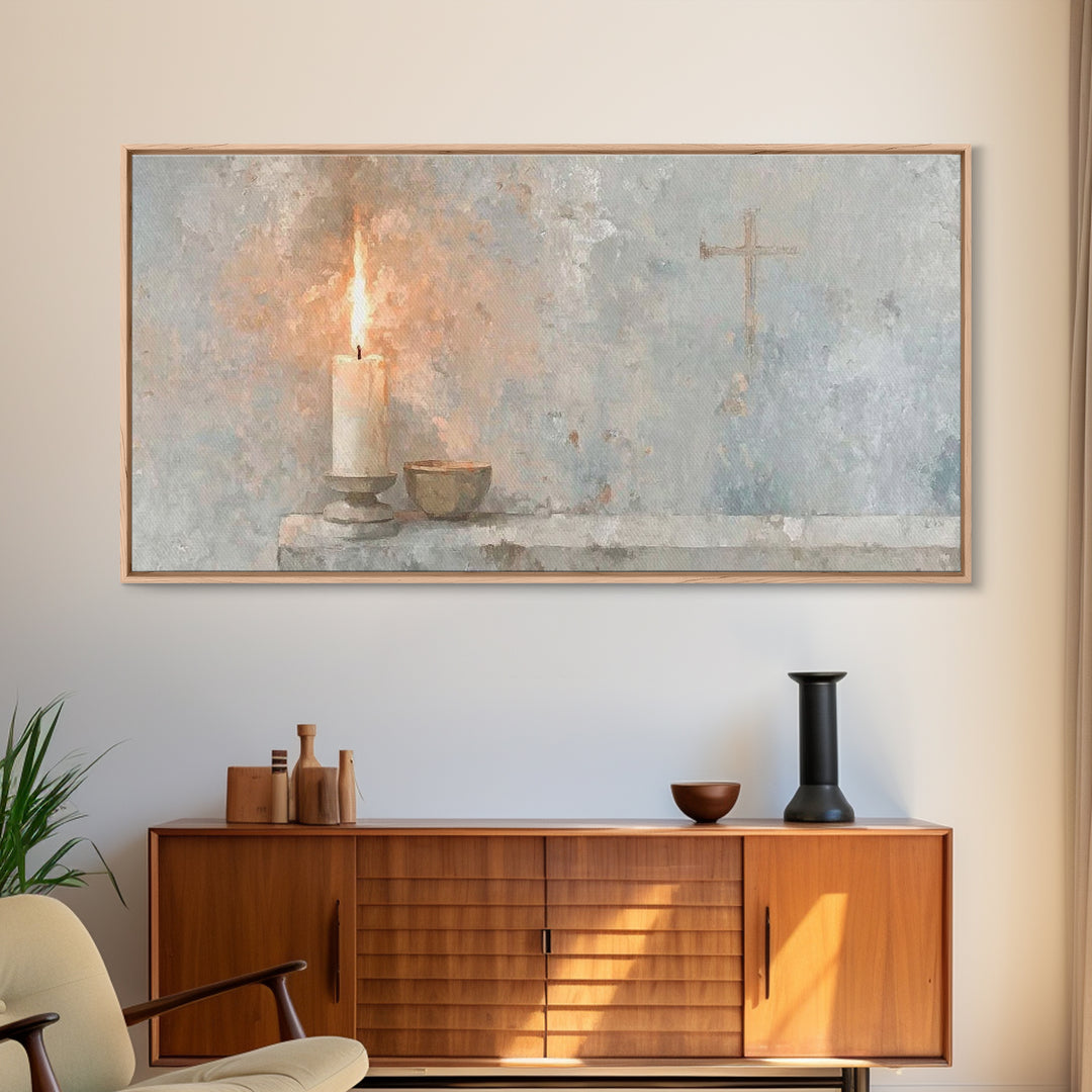 Sacred Candle Grace – Framed Canvas Print – Christian Wall Art – Christian Art Canvas – Minimalist Christian Art – Christian Decor – Subtle