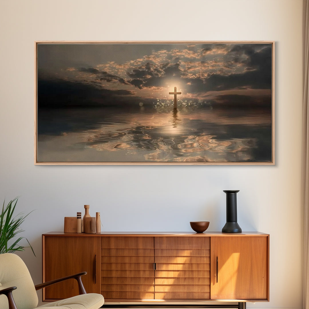 Cross Of Dawn – Framed Canvas Print – Christian Art Canvas – Christian Wall Art – Moody Christian Art – Christmas Art – Christian Decoratio