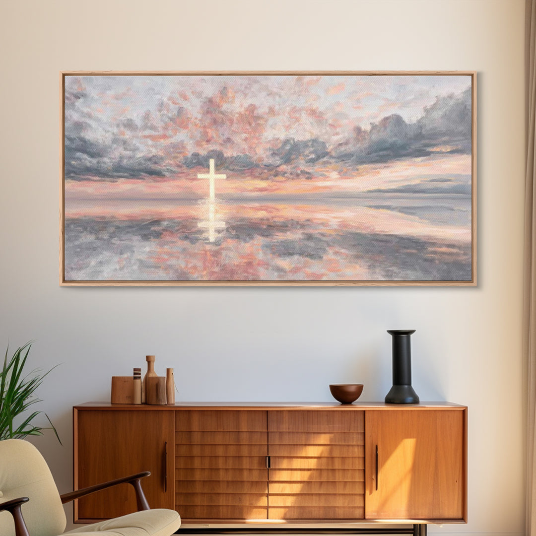 Rose Dawn Cross – Framed Canvas Print – Christian Art Canvas – Christian Wall Art – Modern Christian Art – Christmas Art – Christian Gift I