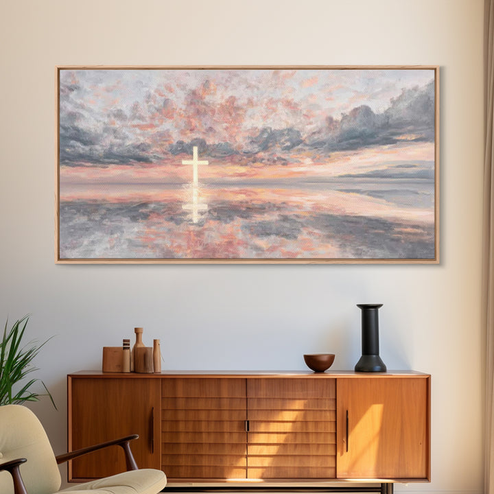 Rose Dawn Cross – Framed Canvas Print – Christian Art Canvas – Christian Wall Art – Modern Christian Art – Christmas Art – Christian Gift I