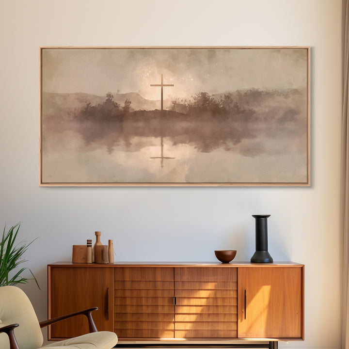 Misty Hill Cross | Framed Canvas Print | Christian Art Canvas | Moody Christian Art | Christian Wall Art | Christmas Art | Christian Decora
