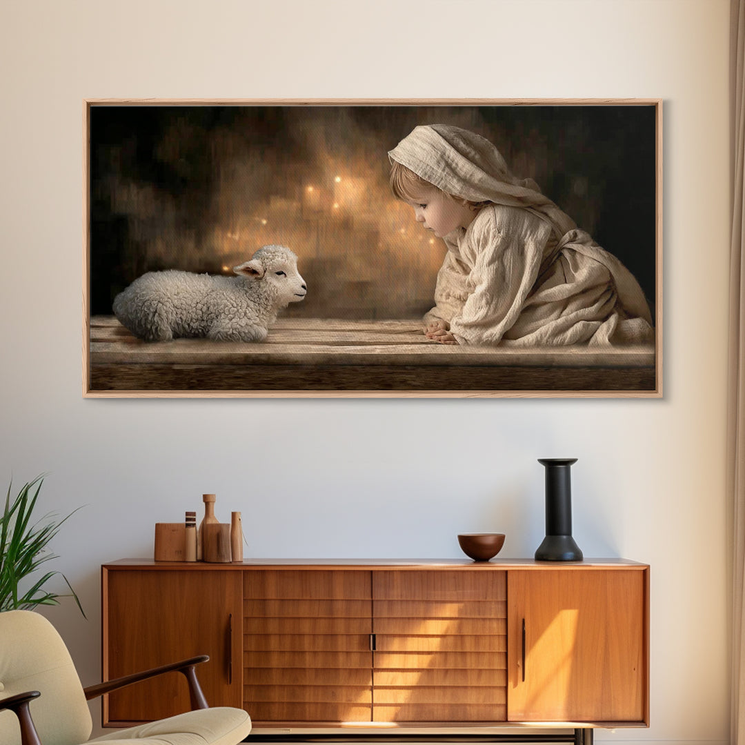 Gentle Nativity Gaze – Framed Canvas Print – Christian Wall Art – Christian Art Canvas – Jesus Painting – Christian Christmas Art