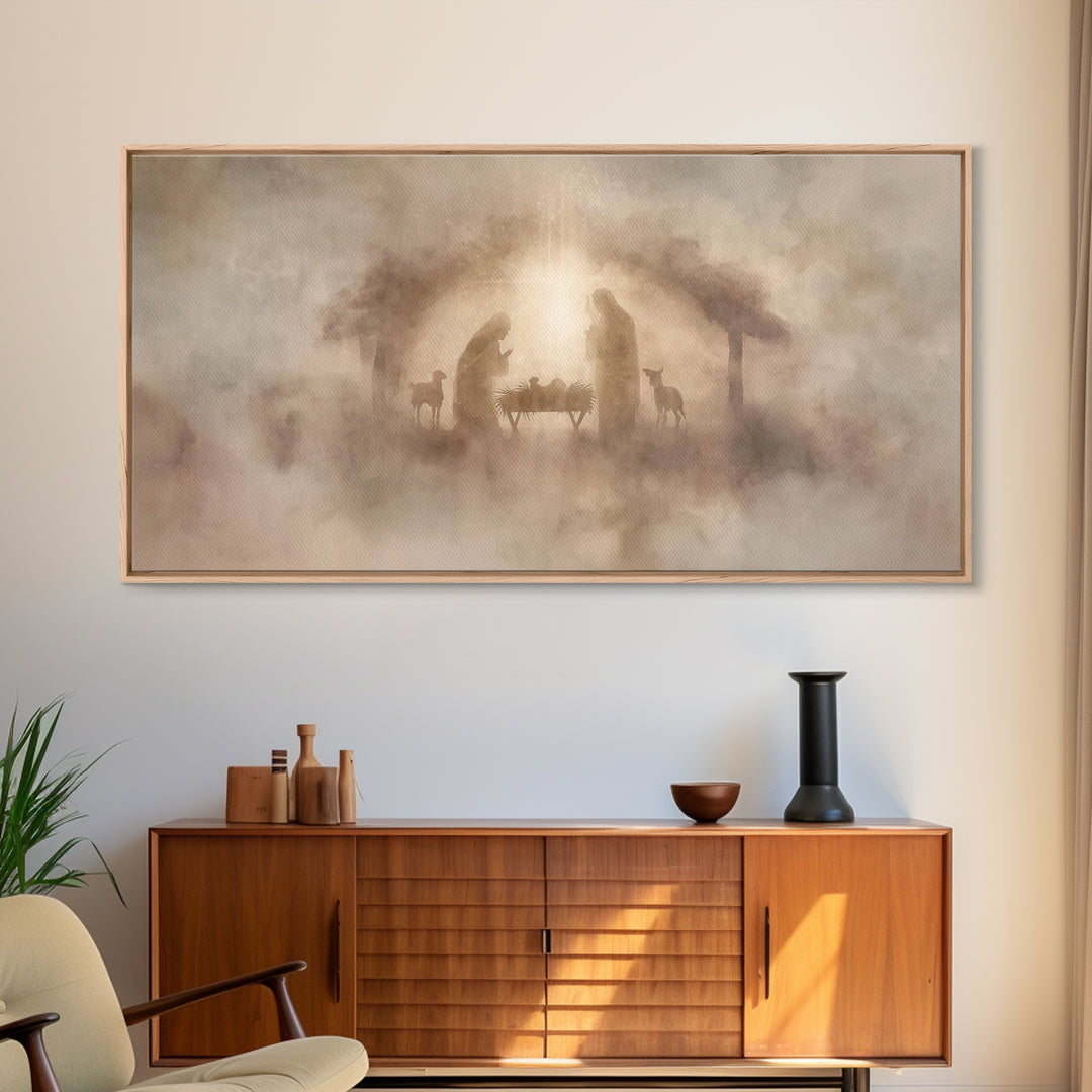 Holy Night Hush – Framed Canvas Print – Christmas Wall Art – Christian Art Canvas – Christian Christmas Art – Jesus Painting