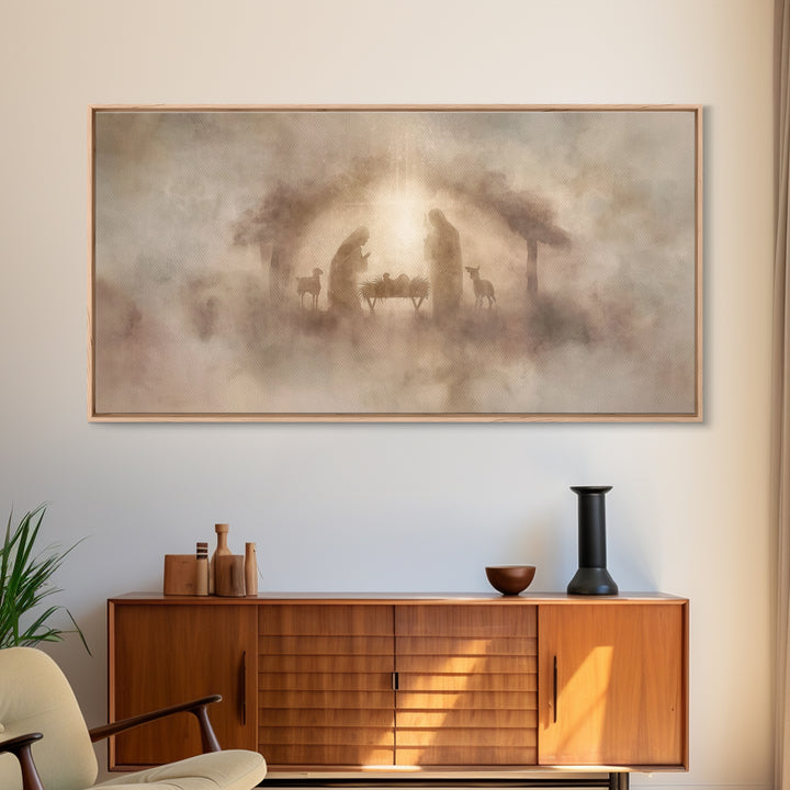 Holy Night Hush – Framed Canvas Print – Christmas Wall Art – Christian Art Canvas – Christian Christmas Art – Jesus Painting