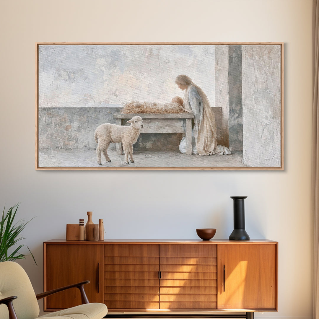 Sacred Dawn Light – Framed Canvas Print – Christian Art Canvas – Christian Christmas Art – Christian Wall Art – Jesus Painting