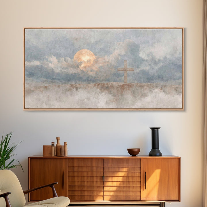 Moonlit Salvation – Framed Canvas Print – Christian Wall Art – Christian Art Canvas – Christian Art – Modern Christian Art
