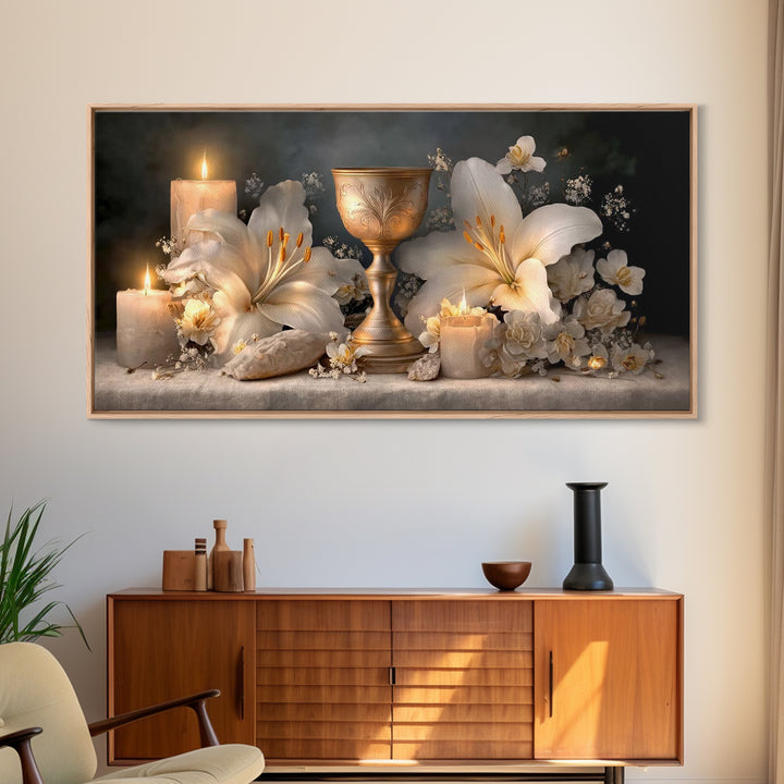Holy Radiance - Framed Canvas Print - Christian Wall Art - Christian Art Canvas - Subtle Christian Art - Blue Christian Art - Christian Dec