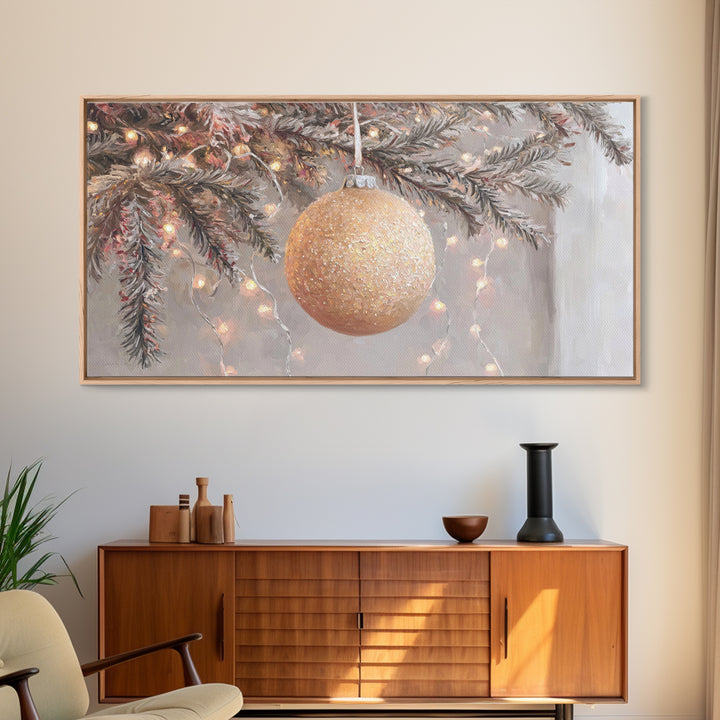 Ornament Glow – Framed Canvas Print – Christmas Art Prints – Modern Christmas Art – Christmas Canvas Wall Art – Christmas Art Work – Framed