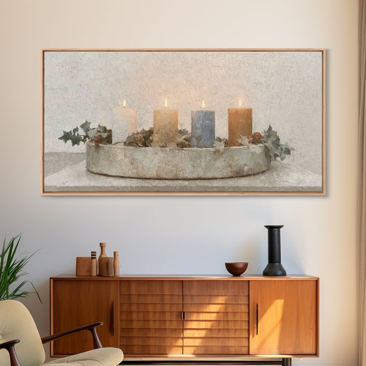 Winter Candle Peace – Framed Canvas Print – Christian Art Canvas – Christian Wall Art – Christmas Art – Christian Christmas Decorations – C