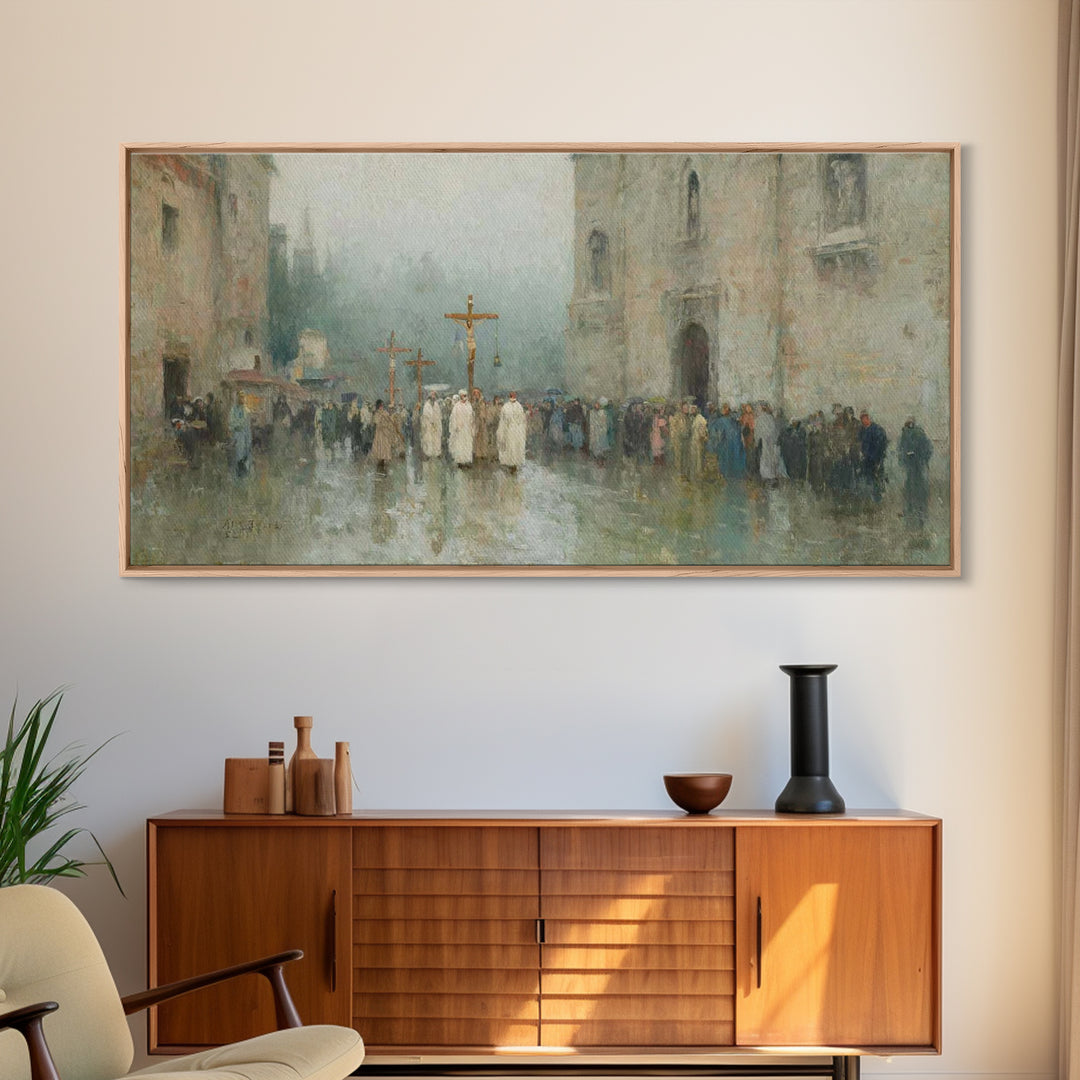 Sacred Procession – Framed Canvas Print – Christian Wall Art – Christian Art Canvas – Jesus Painting – Vintage Christian Art – Christmas Wa