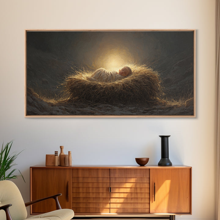 Manger Blessing – Framed Canvas Print – Christmas Art Prints – Christian Christmas Art – Christian Wall Art – Christmas Canvas Wall Art – C
