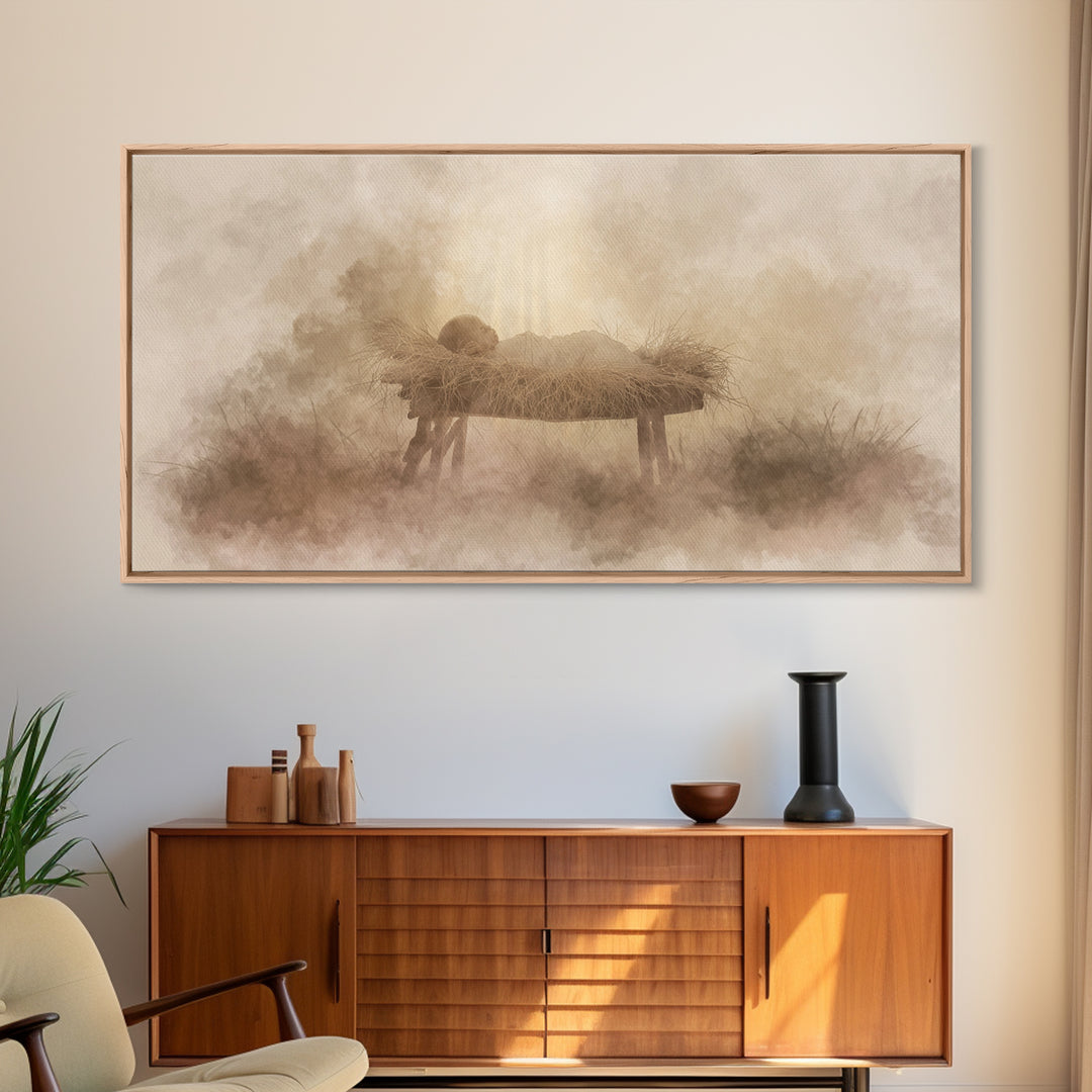 Divine Night Calm – Framed Canvas Print – Christmas Art – Christian Wall Art – Jesus Painting – Christian Art Canvas – Christian Christmas