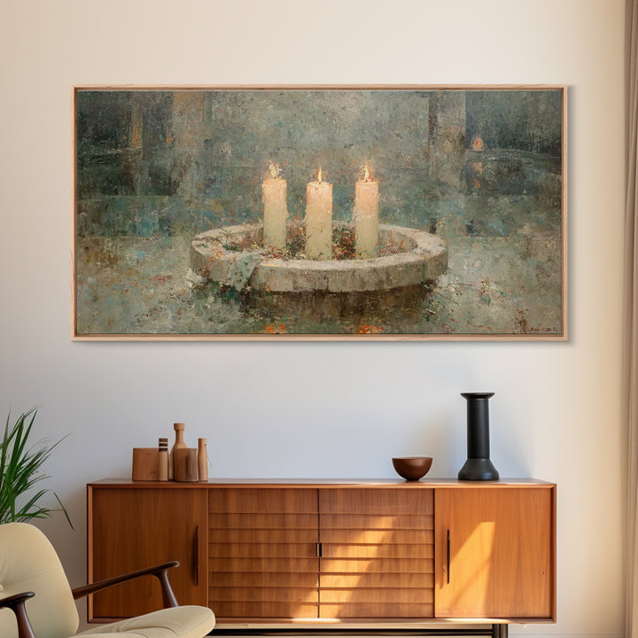 Evening Advent Glow – Framed Canvas Print – Christmas Art – Christian Art Canvas – Christian Christmas Decor – Christmas Wall Art – Moody C