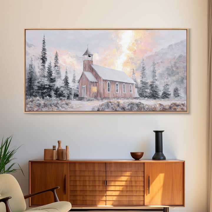 Frosted Sanctuary, Framed Canvas Print, Christian Wall Art, Christmas Art Work, Christian Christmas Art, Christian Art Canvas
