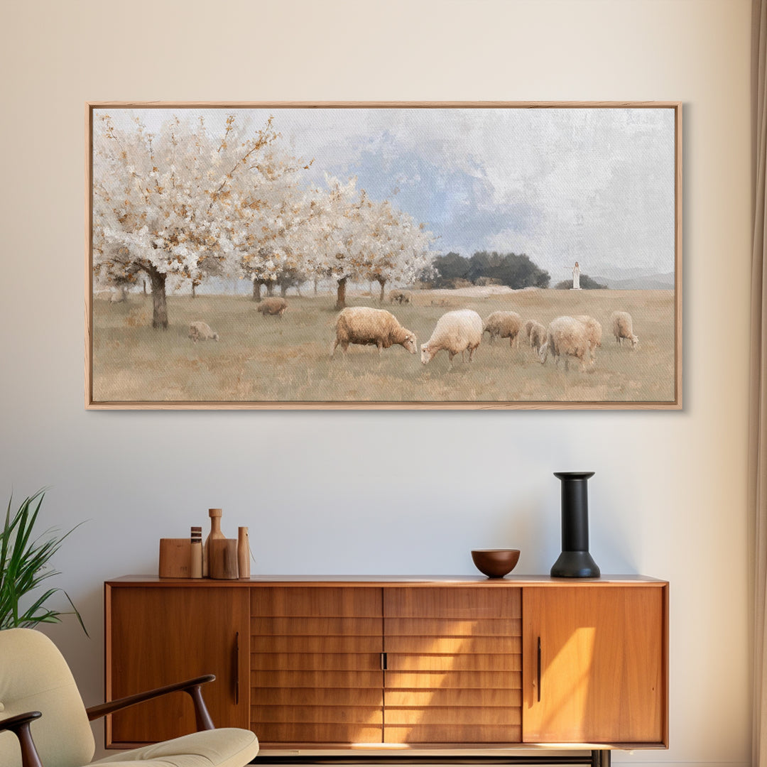 Pastures Of Hope – Framed Canvas Print – Christian Art Canvas – Christian Wall Art – Christmas Art – Christian Decor – Jesus Painting