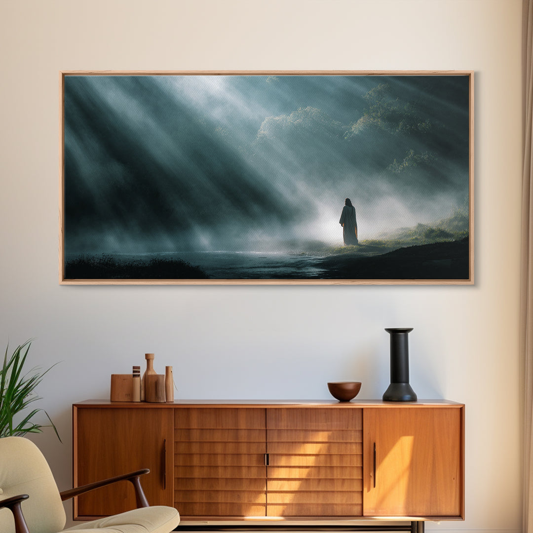 Valley Light, Framed Canvas Print, Christian Wall Art, Modern Christian Art, Jesus Painting, Christian Art Canvas, Christian Christmas Deco