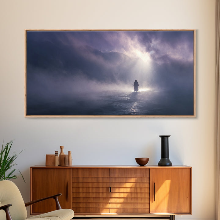 Midnight Miracle, Framed Canvas Print, Christian Wall Art, Jesus Painting, Moody Christian Art, Christian Art Canvas, Christmas Wall Art
