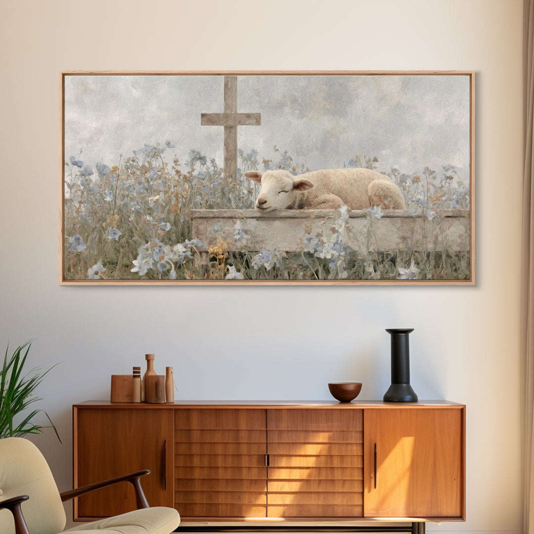 Risen Meadow – Framed Canvas Print – Christian Art Canvas – Christian Wall Art – Christian Art Print – Minimalist Christian Art – Christian