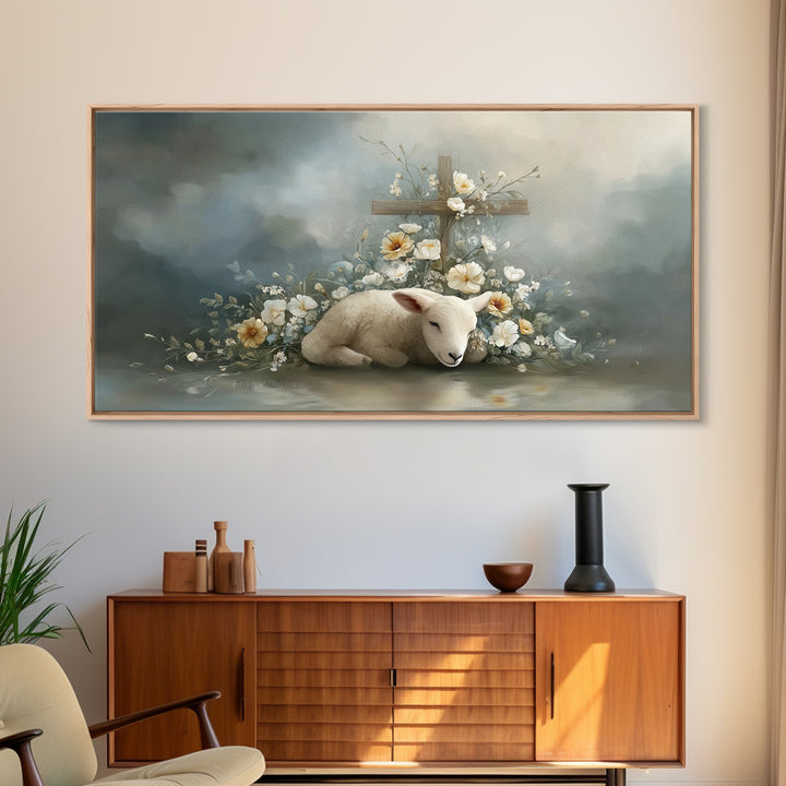 Lamb Of Peace – Framed Canvas Print – Christian Wall Art – Christian Painting – Christian Art Canvas – Christian Christmas Art – Christian
