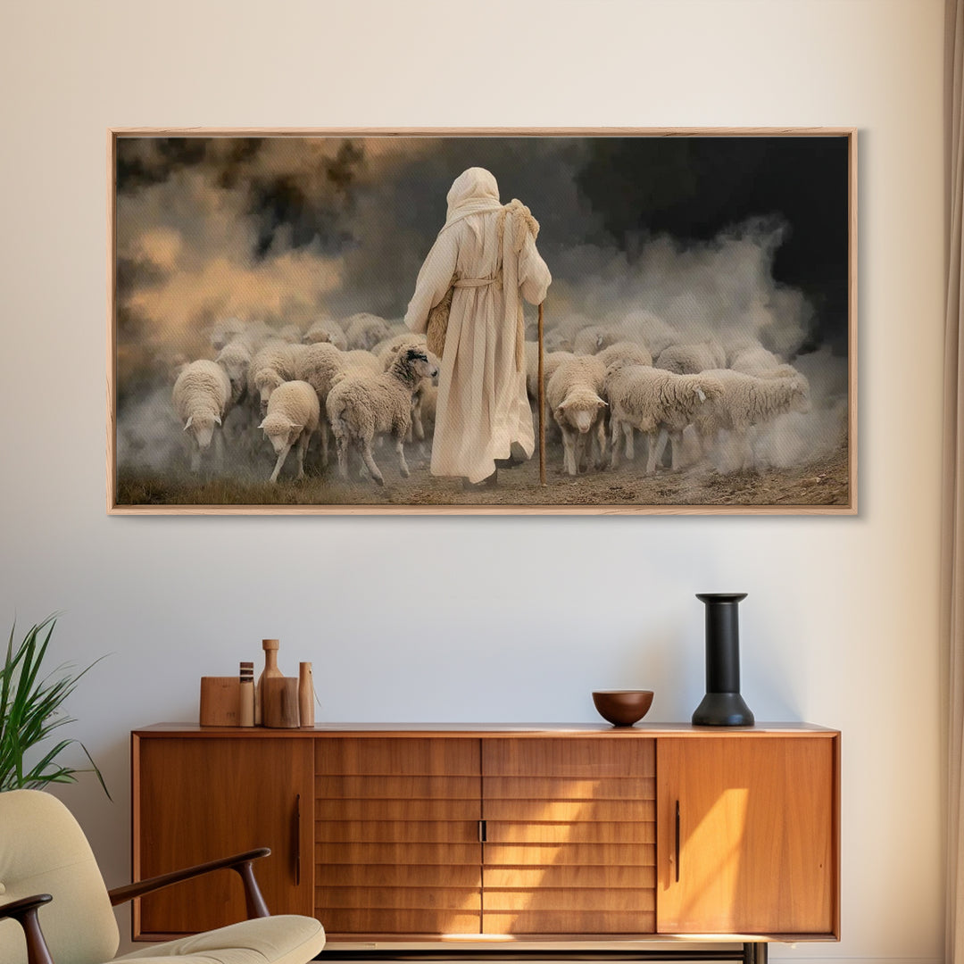 Pasture Keeper – Framed Canvas Print – Jesus Painting – Christian Wall Art – Christian Art Canvas – Large Christian Painting – Christian Gi