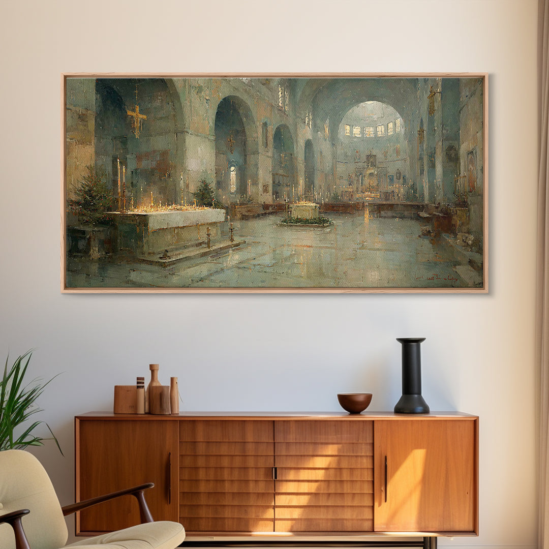 Cathedral of Stillness, Framed Canvas Print, Christian Art Canvas, Christian Wall Art, Christmas Art, Framed Christmas Wall Art, Vintage Ch