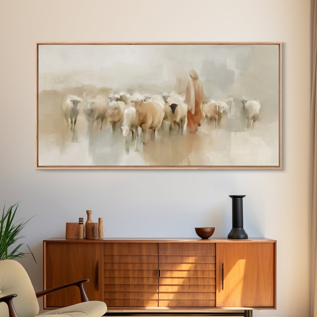 Tender Shepherd – Framed Canvas Print – Jesus Canvas Art – Christian Wall Art – Christian Art Canvas – Christian Art – Large Christian Pain