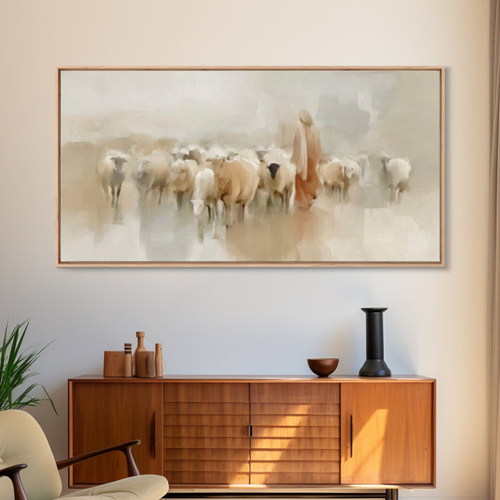 Tender Shepherd – Framed Canvas Print – Jesus Canvas Art – Christian Wall Art – Christian Art Canvas – Christian Art – Large Christian Pain