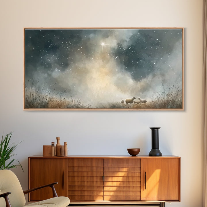 Heavenly Starrise – Framed Canvas Print – Christmas Wall Art – Christian Art Canvas – Christian Christmas – Jesus Christmas Art