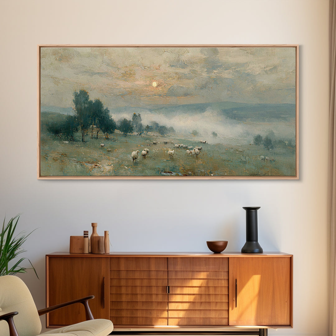 Pastoral Morning Grace – Framed Canvas Print – Christian Art – Subtle Christian Art – Christian Wall Art – Christmas Art Prints