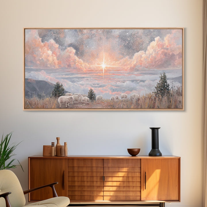 Shepherds’ Field Light – Framed Canvas Print – Christian Christmas Art – Christian Art Canvas – Retro Christmas Art – Christian Decorations