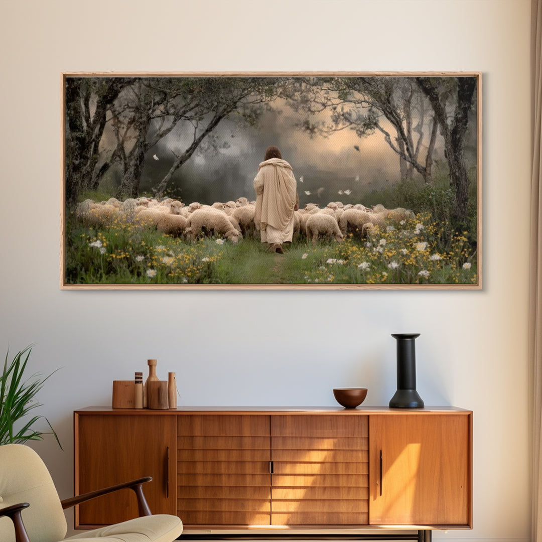 Shepherd’s Path – Framed Canvas Print – Jesus Painting – Christian Art – Christian Wall Art – Christian Art Canvas – Large Jesus Painting