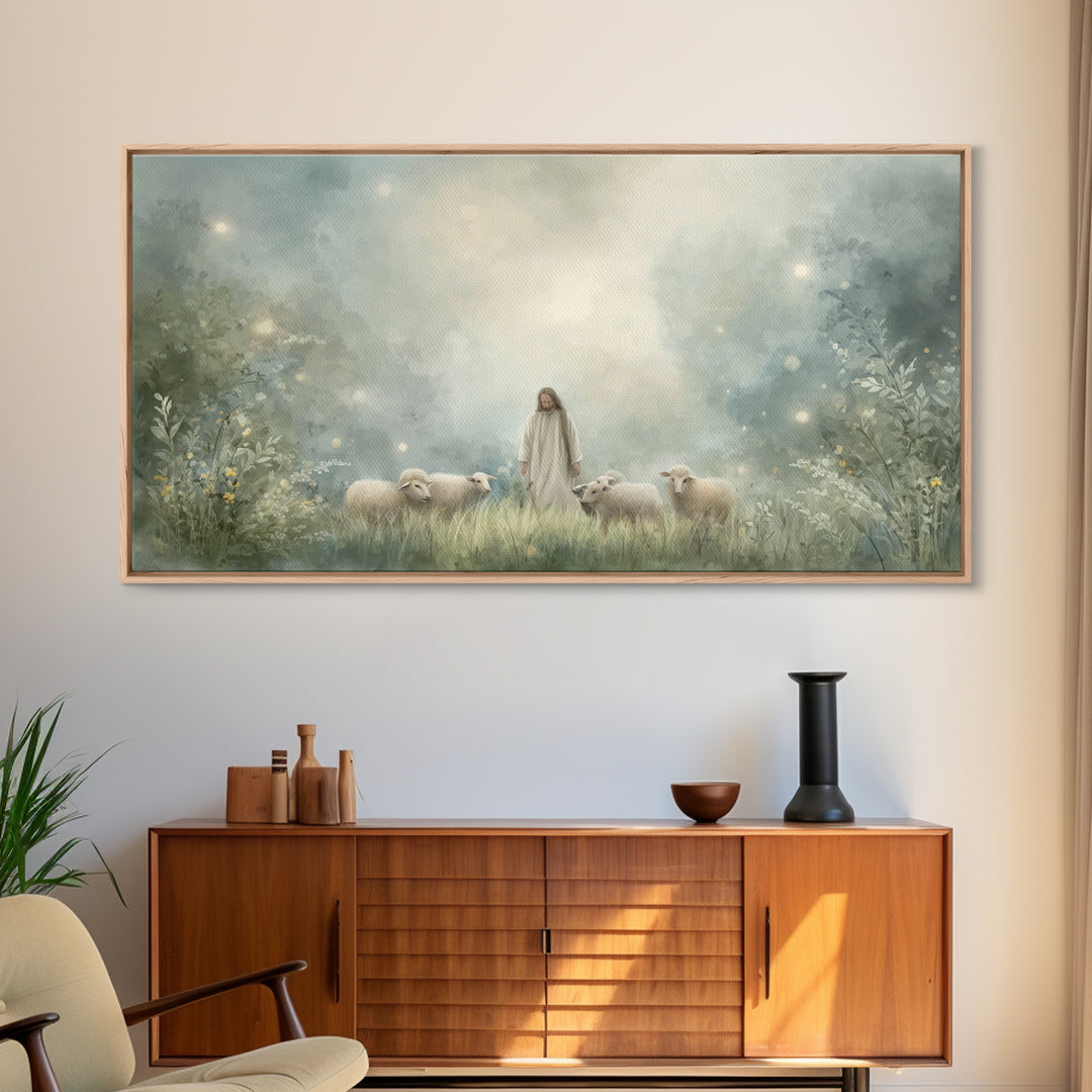 Gentle Shepherd – Framed Canvas Print – Christian Art Canvas – Jesus Wall Art – Modern Christian Art – Christian Painting – Christian Decor