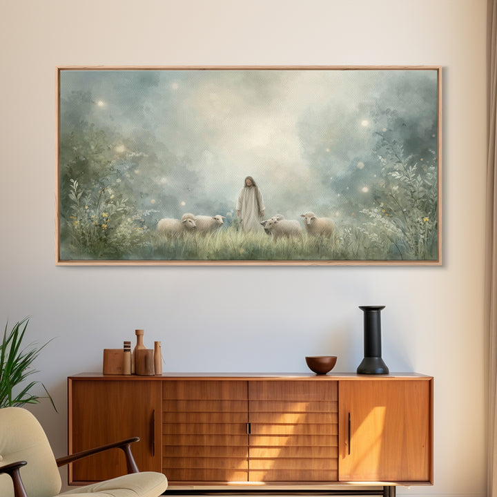 Gentle Shepherd – Framed Canvas Print – Christian Art Canvas – Jesus Wall Art – Modern Christian Art – Christian Painting – Christian Decor