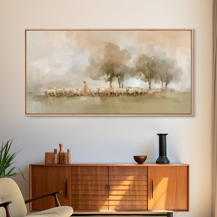 Pastoral Grace – Framed Canvas Print – Christian Art – Subtle Christian Paintings – Christian Wall Art – Christian Art Canvas – Christian A
