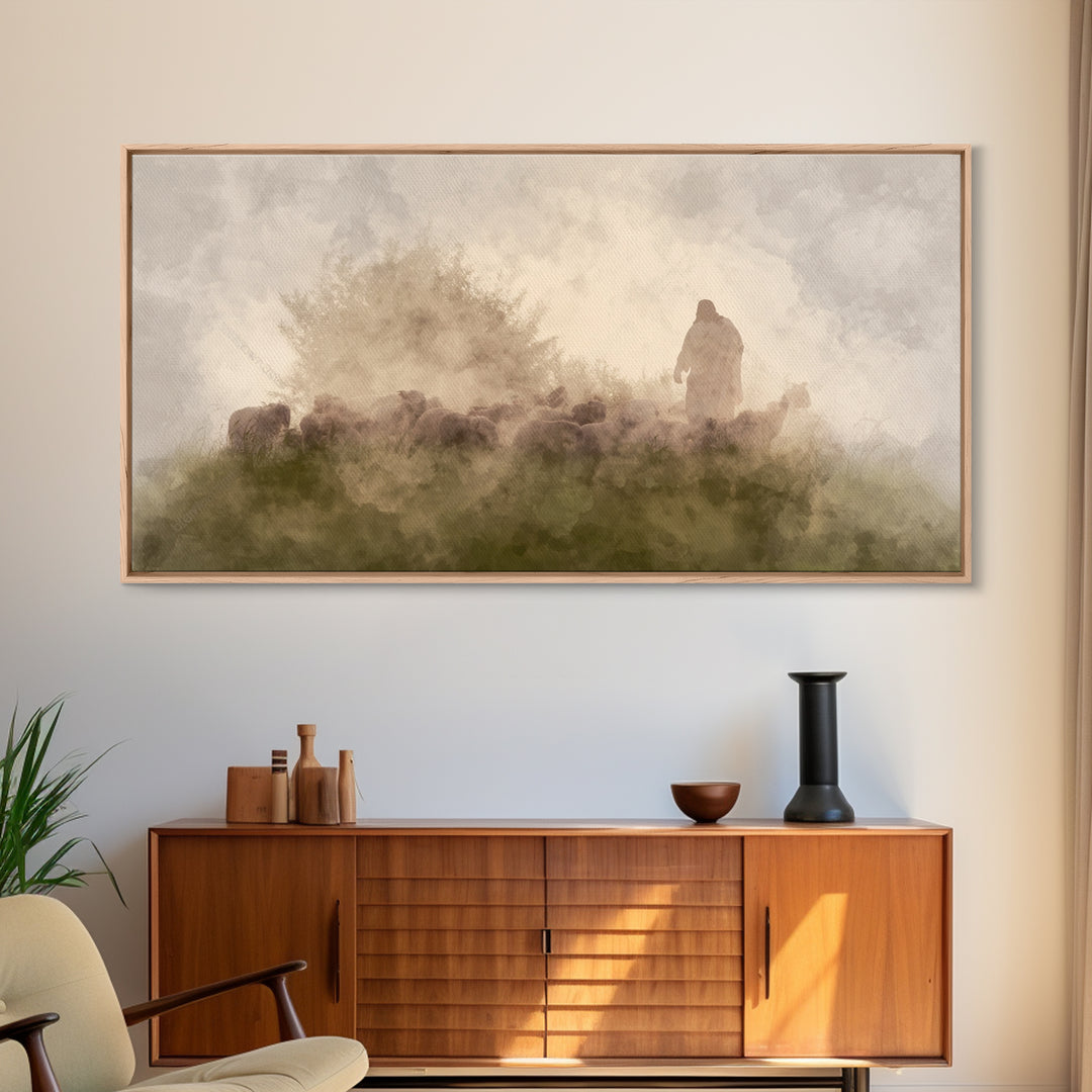 Silent Meadow Light, Framed Canvas Print, Christian Art Canvas, Christian Wall Art, Jesus Painting, Moody Christian Art, Christmas Art Prin