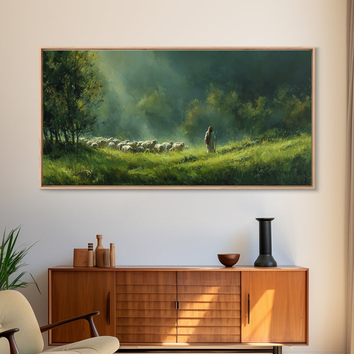 Guiding Forest Light, Framed Canvas Print, Jesus Painting, Christian Wall Art, Christian Art Canvas, Large Christian Painting, Subtle Chris