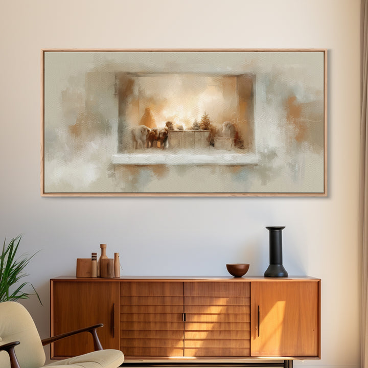 Nativity Window Glow – Framed Canvas Print – Christmas Art – Christian Christmas Decor – Christian Wall Art – Jesus Christmas Art – Christm