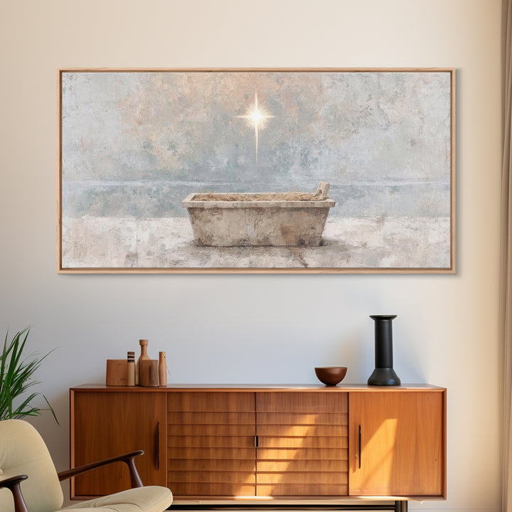 Manger Peace | Framed Canvas Print | Christian Christmas Art | Christian Wall Art | Jesus Painting | Christian Art Canvas | Christian Decor