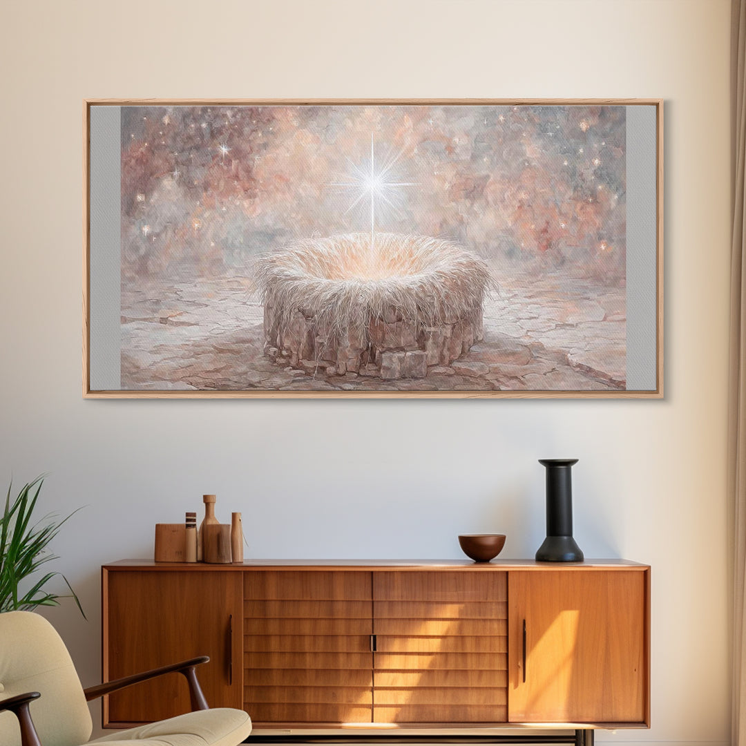 Celestial Cradle | Framed Canvas Print | Christian Christmas Art | Christian Decor | Christian Art Canvas | Christian Wall Art | Jesus Pain