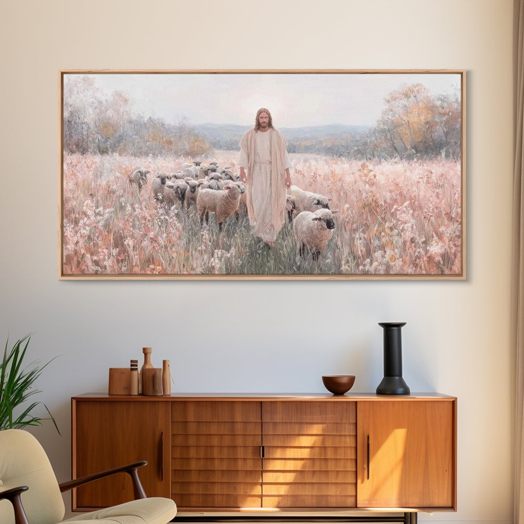 Pasture Of Grace – Framed Canvas Print – Jesus Painting – Christian Art Canvas – Christian Wall Art – Christian Art – Christian Gift