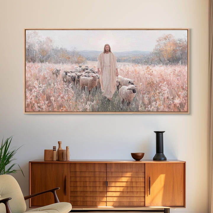 Pasture Of Grace – Framed Canvas Print – Jesus Painting – Christian Art Canvas – Christian Wall Art – Christian Art – Christian Gift