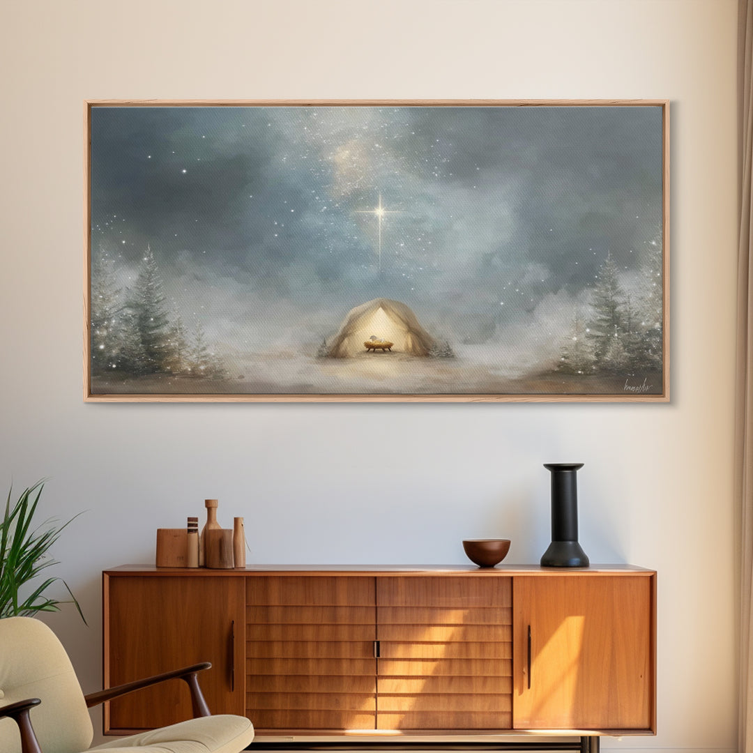 Heavenly Night Star – Framed Canvas Print – Christian Art Canvas – Christian Christmas Art – Christian Wall Art – Christmas Art – Christian