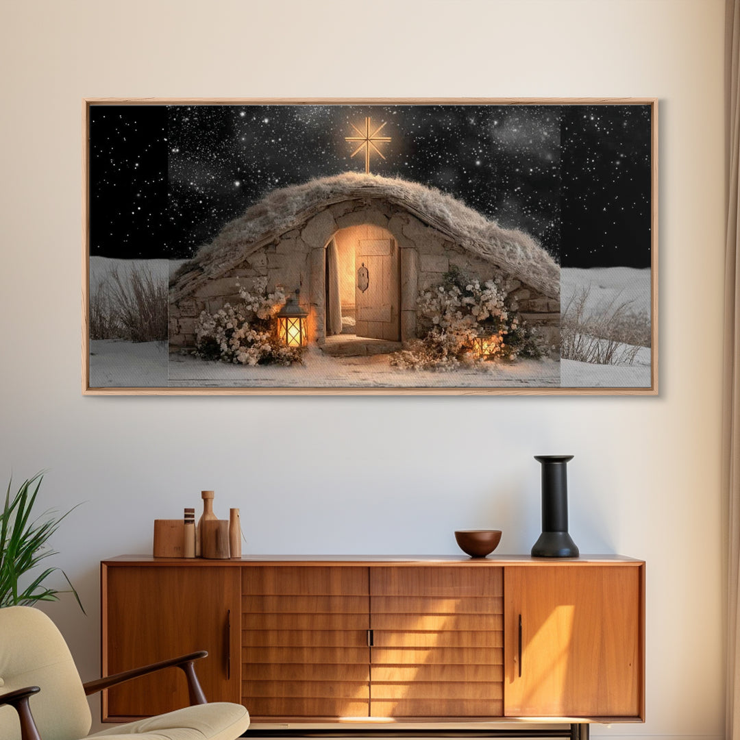 Sacred Stable Glow | Framed Canvas Print | Christian Christmas Art | Christian Art Canvas | Christmas Art | Christian Art | Christian Wall