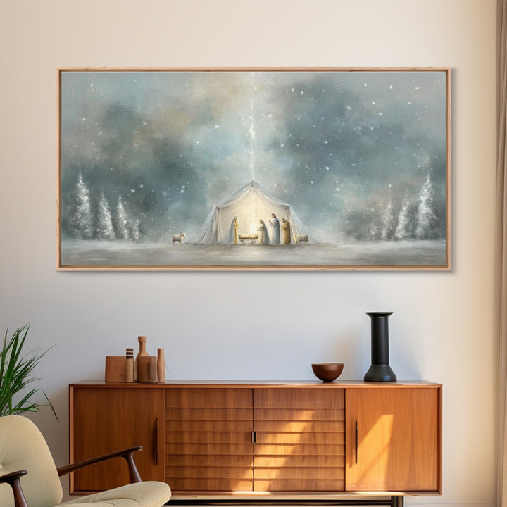 Adoration In Light, Framed Canvas Print, Christian Art Canvas, Christian Christmas Art, Christian Art, Christian Wall Art, Christmas Art