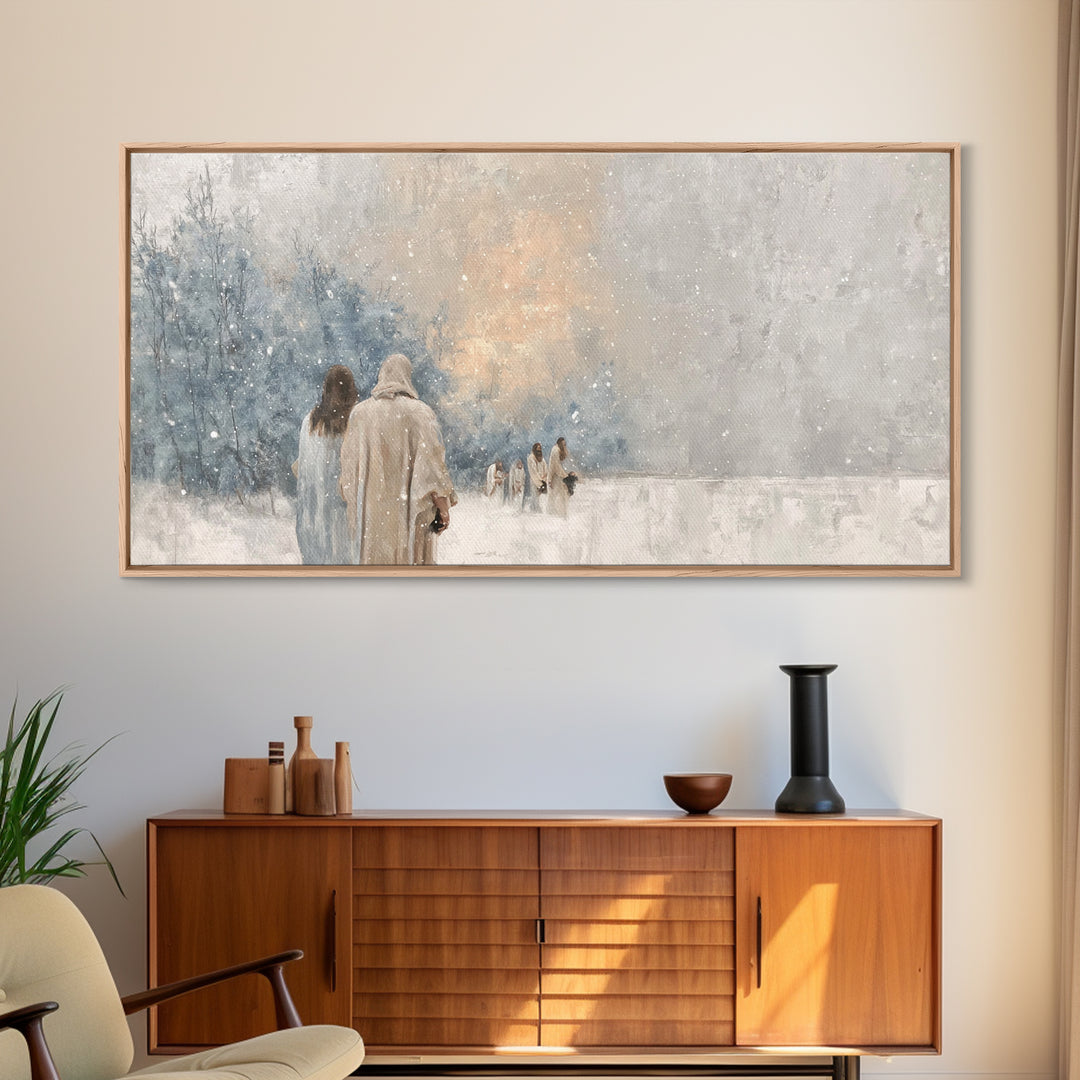 Winter Pilgrims – Framed Canvas Print – Christian Wall Art – Christian Art Canvas – Jesus Painting – Christian Christmas Art – Christian De